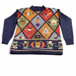 Lucia Petites Folk Art Novelty Knit Sweater Size S
